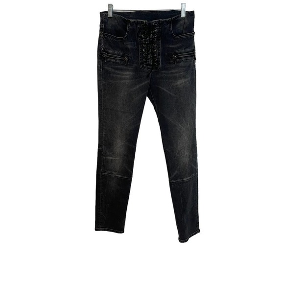 Unravel Project High Rise Lace Up Skinny Jeans in Black Women's Size 26 - Picture 2 of 13